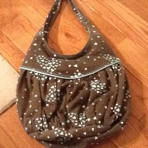 Brown and real heart purse