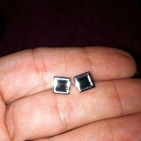 Black and Silver Square Studs - Picture 1 of 2