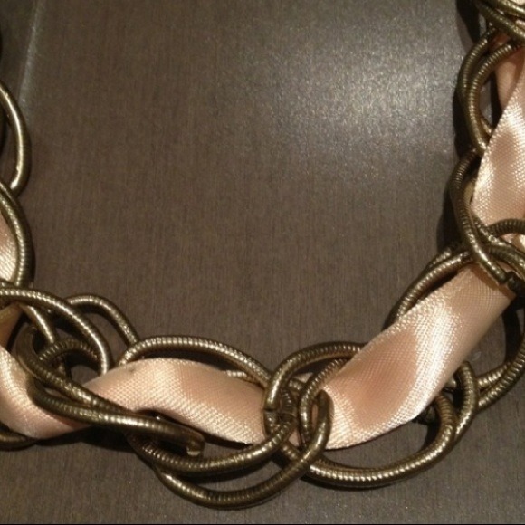 Antique Pink Ribbon Gold Chain Necklace - Picture 2 of 2