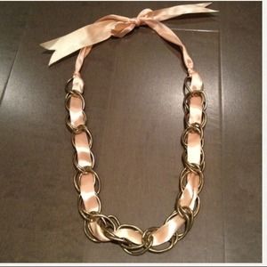 Antique Pink Ribbon Gold Chain Necklace