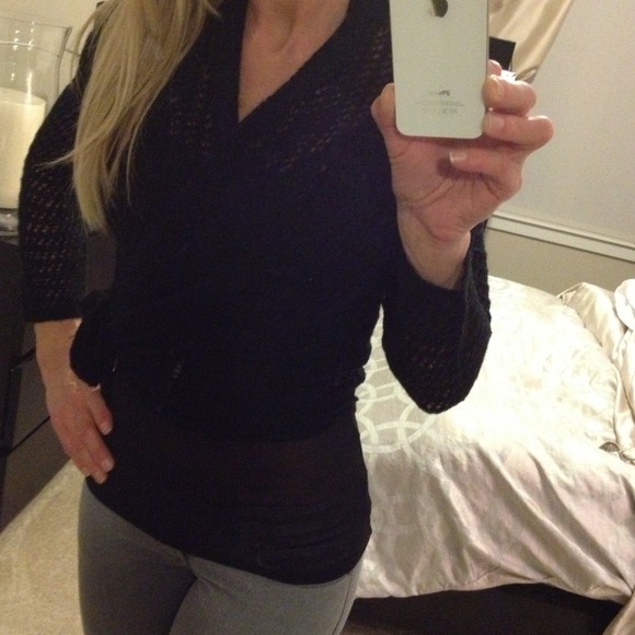 Kenzie Black Crochet Knit Wrap Sweater