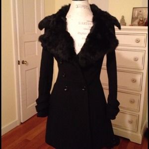 Bebe black coat with fur trim