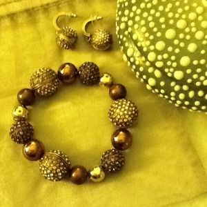 Chico's antique gold bracelet & earring set.