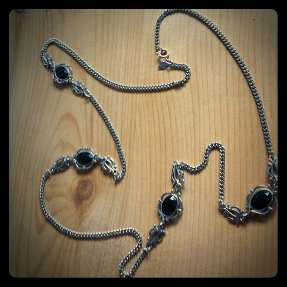 Long black stone necklace