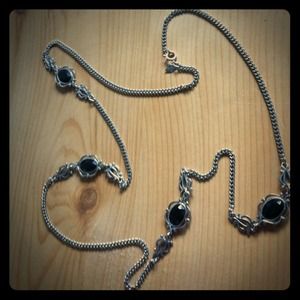 Long black stone necklace