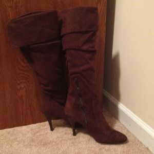 Brown Fabric knee high boots- size 9.5