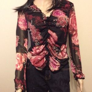 **Bundled** Express Floral Ruffle Front V Neck Top