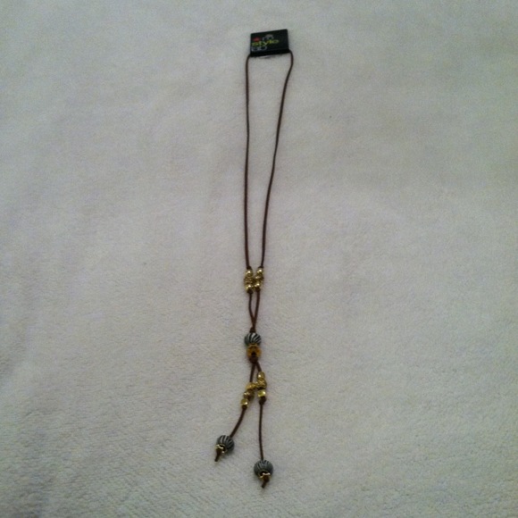 Brown, blue, and gold beaded necklace. - Picture 2 of 4