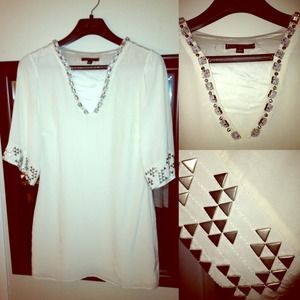 Sheri Bodell silk mini dress/tunic w/metal/crystal