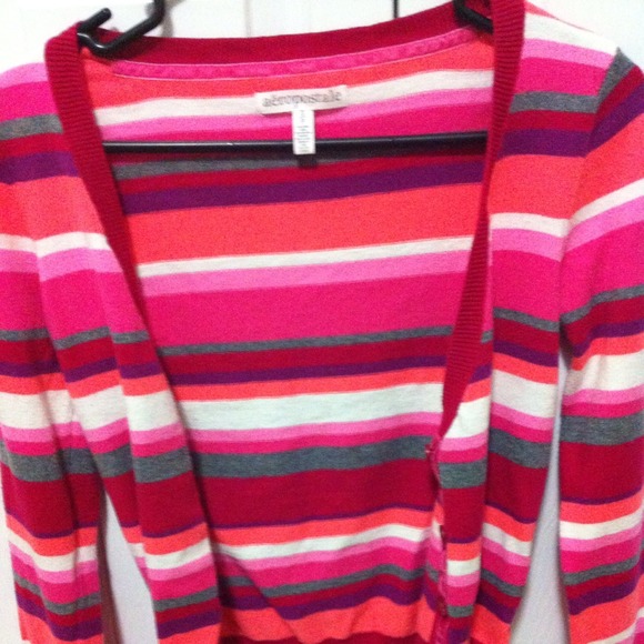 Pink With Horizontal Lines Cardigan - Picture 1 of 3