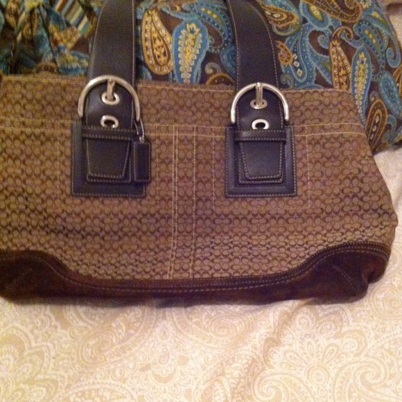 Coach mini signature print suede trim satchel - Picture 1 of 1