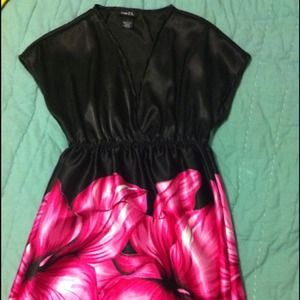 Silk Black Dress With Pink Flowers