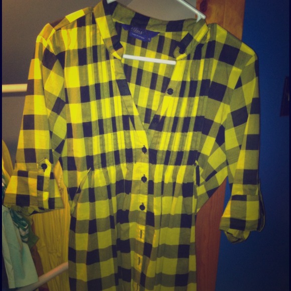 Yellow and black plaid button-up