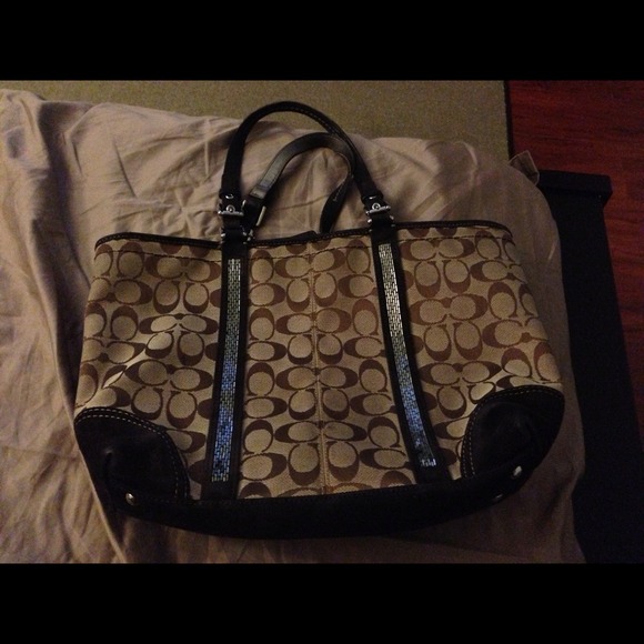 *RESERVED* Coach canvas beaded tote bag