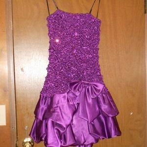 Strapless purple glitter prom dress
