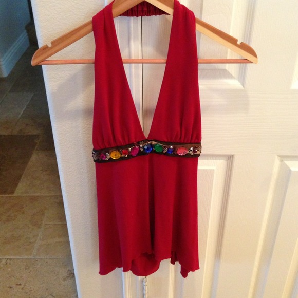 Red jeweled halter top from Arden B. Size small.