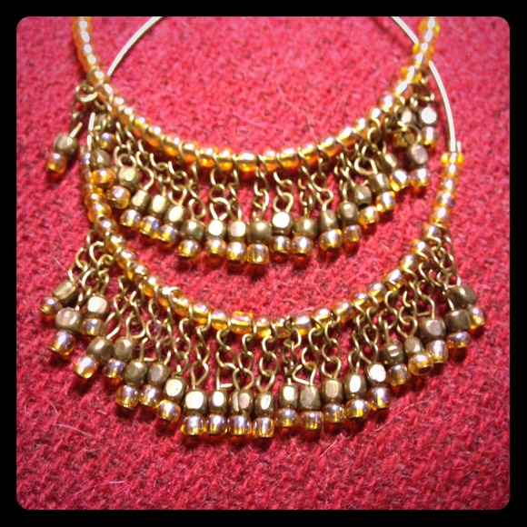 STYLISH CUSTOM MADE BEADED COPPER HOOPS EARRINGS - Picture 1 of 3