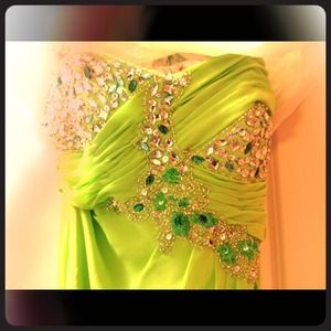 Lime green jeweled prom dress