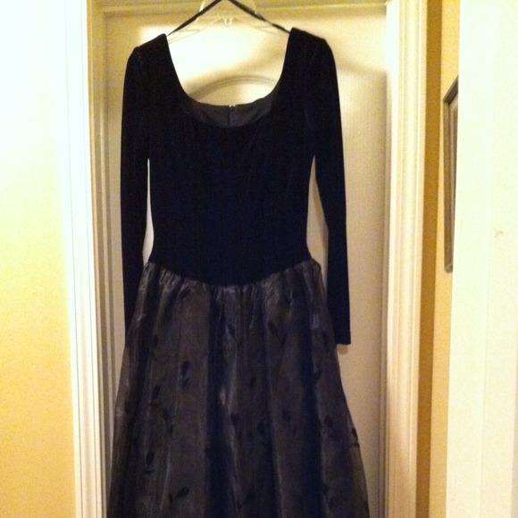 Black velvet and taffeta ballroom dress