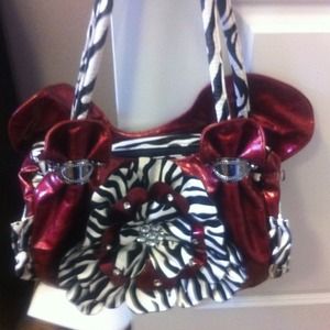 Red and zebra stripe purse