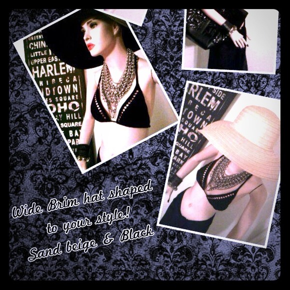 Beige & Black wide brimmed hat!