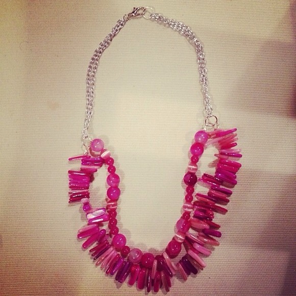 Pink mix bead silver necklace - Picture 1 of 1