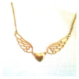 Gold heart with wings necklace