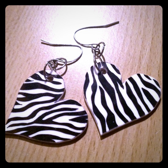 Zebra Heart Shaped Earrings