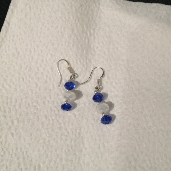 Cobalt Blue, and White Crystal Earrings