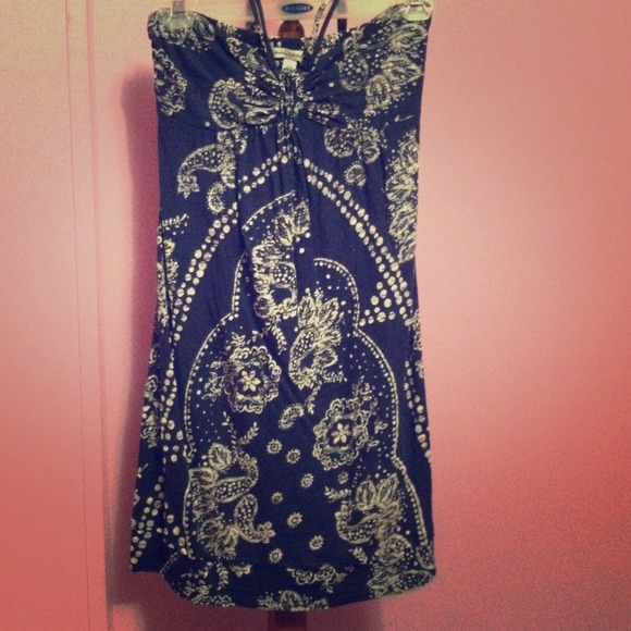 Halter/Strapless Navy Print Dress