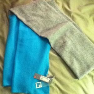 Scuba blue & grey scarf. 100% cashmere.