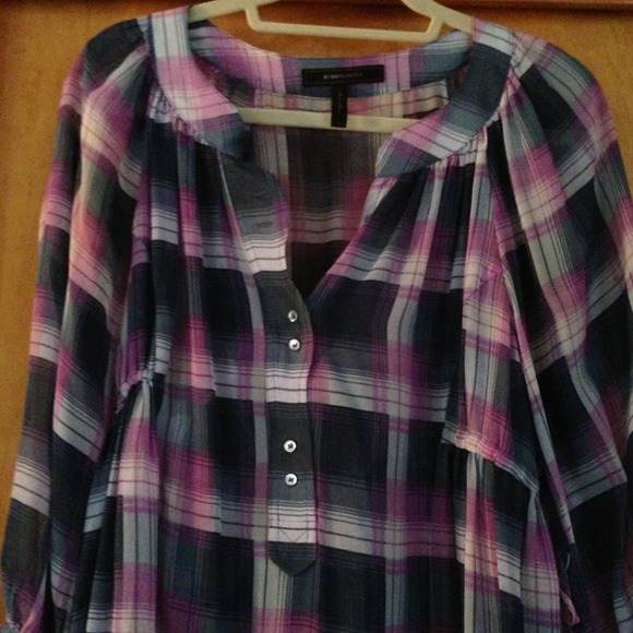 BCBG Max Azria sheer plaid top with side ties - Picture 2 of 3