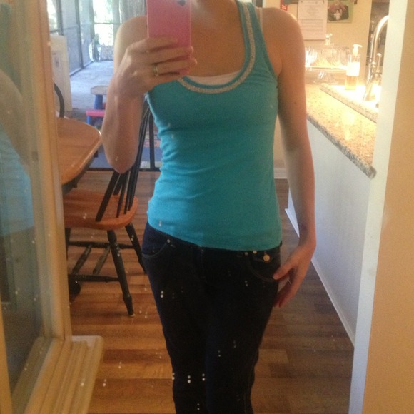 Ocean blue beaded Guess tank