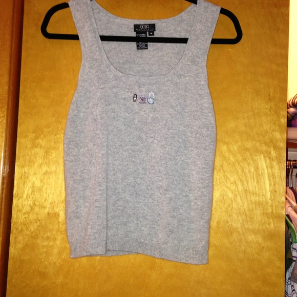 Heather grey 100% cashmere tank with beaded detail