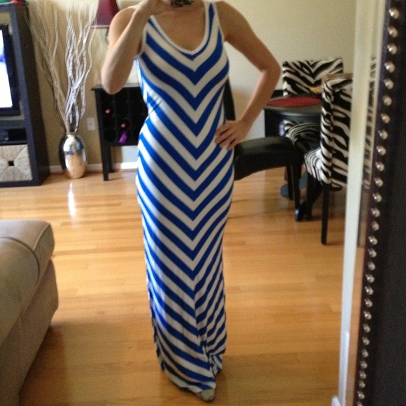RESERVED - Blue Chevron Maxi Dress