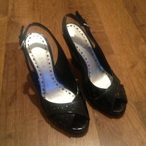 BCBG black wedges