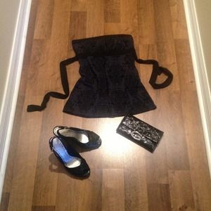 XS navy and black velvet strapless top