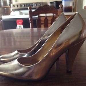 Metallic silver heels