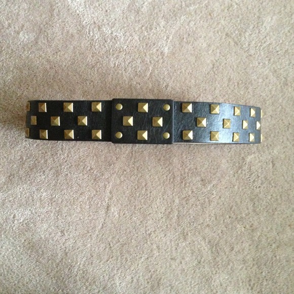 Dark brown leather belt with gold studs