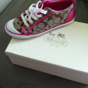 ⛔RESERVED!!!⛔   Khaki and hot pink coach sneakers