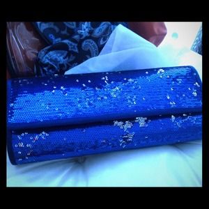 Royal blue and silver sequined clutch