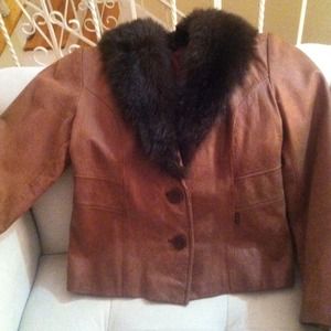 Guess leather fur trim jacket