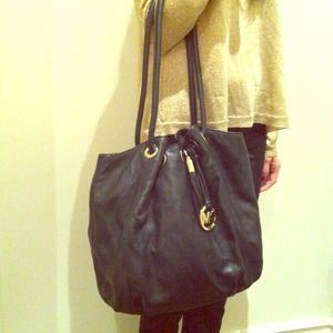 Michael Kors Black Tote w/ Gold MK Charm & Tassel