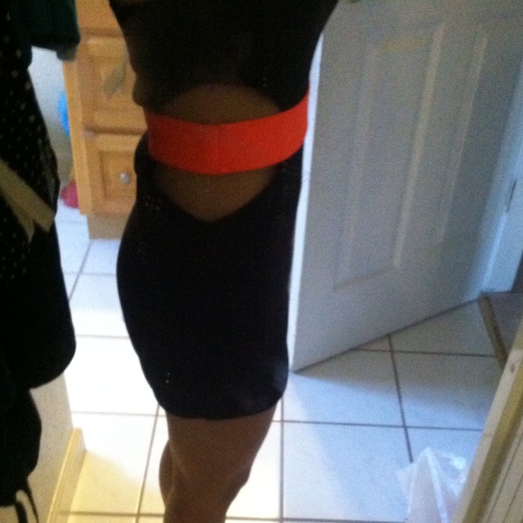 SOLD black cutout dress w/ pink band - Picture 2 of 3
