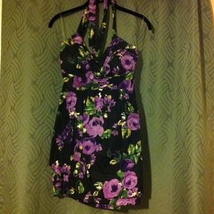 Black and purple halter bubble floral Dress