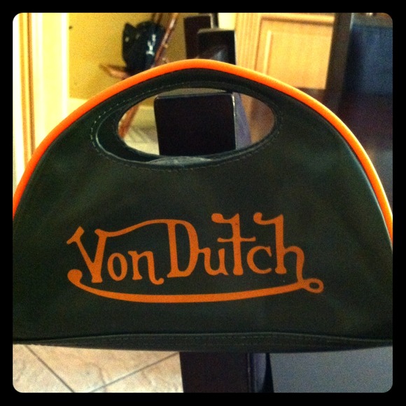 Von Dutch retro dark green and orange clutch