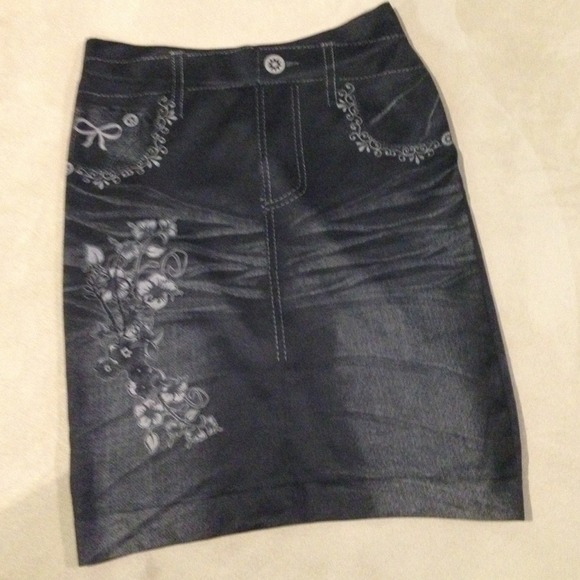 Denim like mini skirt.