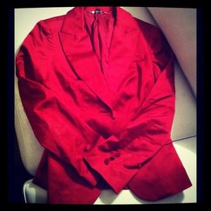 Red satin one-button blazer