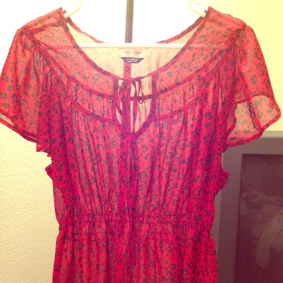 Red silky blouse