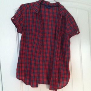 Plaid button down top